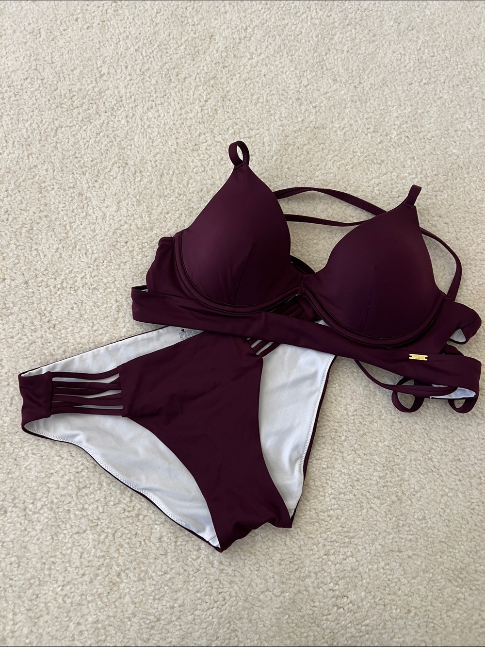 PINK VS Deep Plum Strappy Two-Piece Women's Swim Set